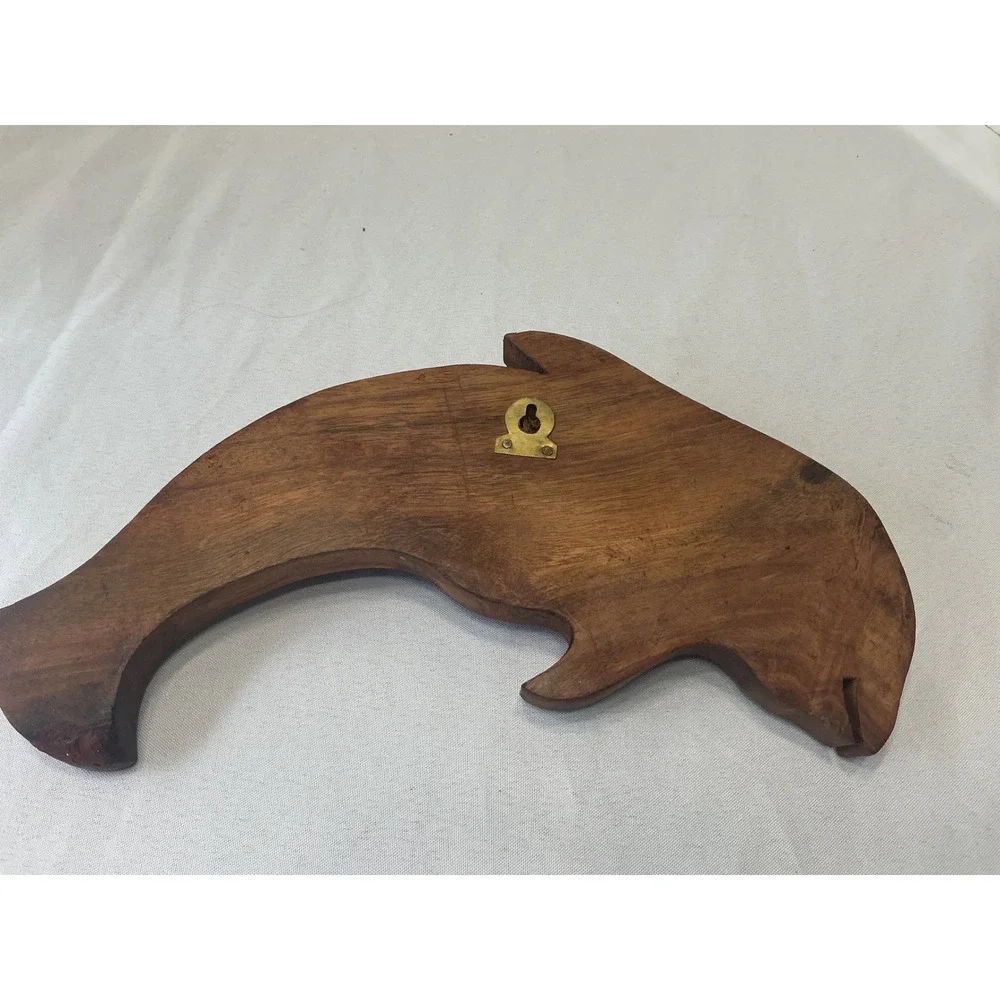 Vintage Florida Souvenir Hand Carved Wood Dolphin Key Rack Wall Mount 4 Hooks